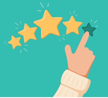 graphic with row of stars and finger pointing to one
