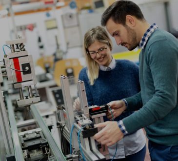 male and female engineering students working