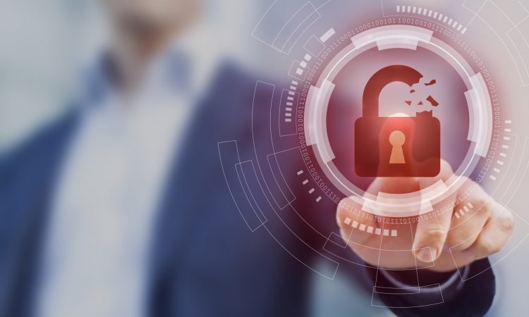 internet cyber attack alert with red broken padlock icon showing unsecured data,