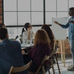 man presenting in office