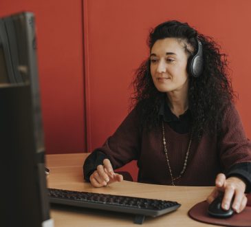 woman watching webinar