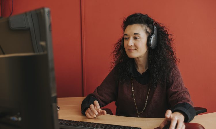 woman watching webinar