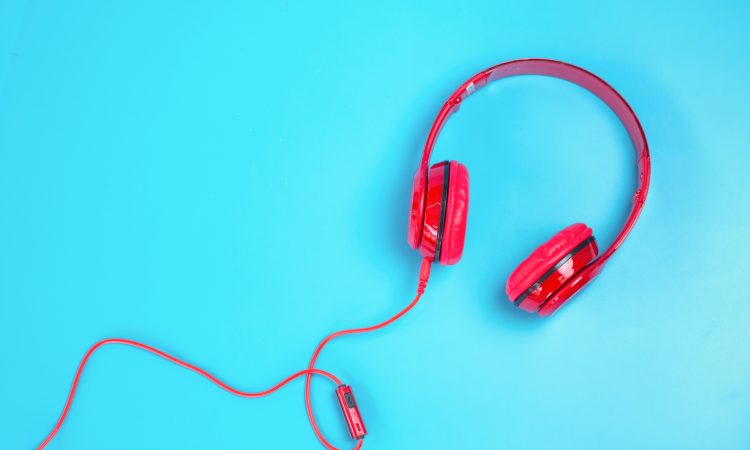 Headphones on blue background