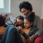 mom with two kids at home