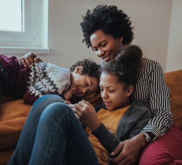 mom with two kids at home