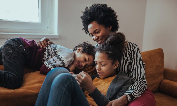 mom with two kids at home