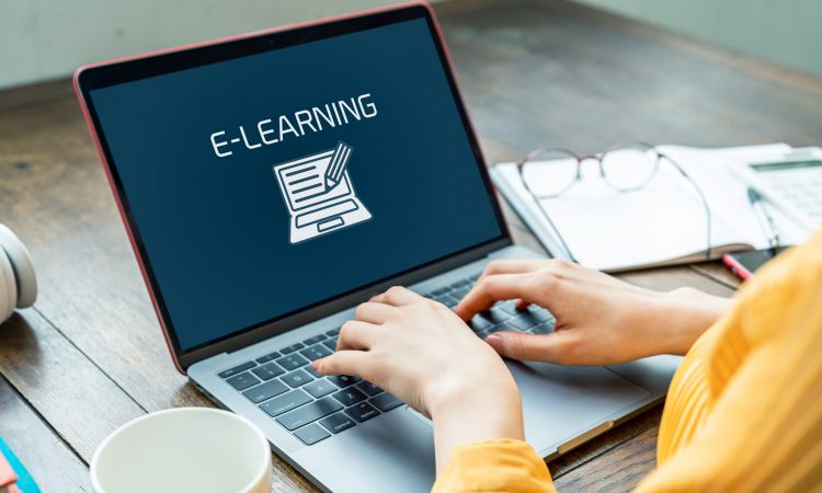 woman taking online class