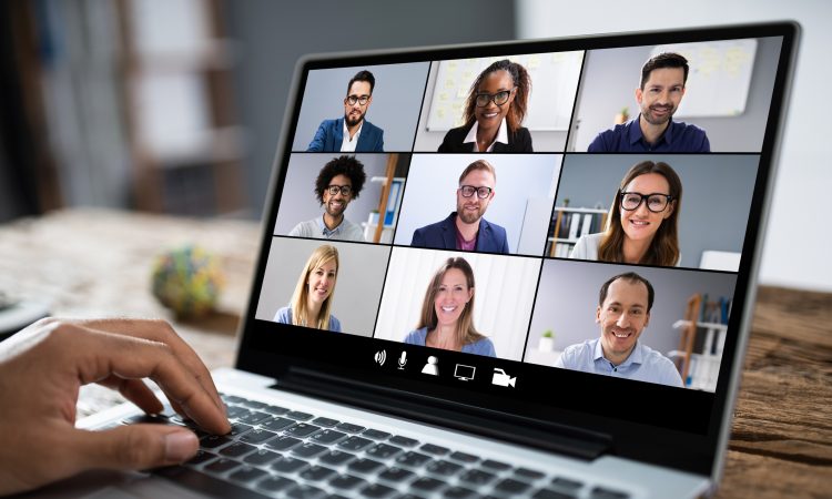 laptop screen with grid video call