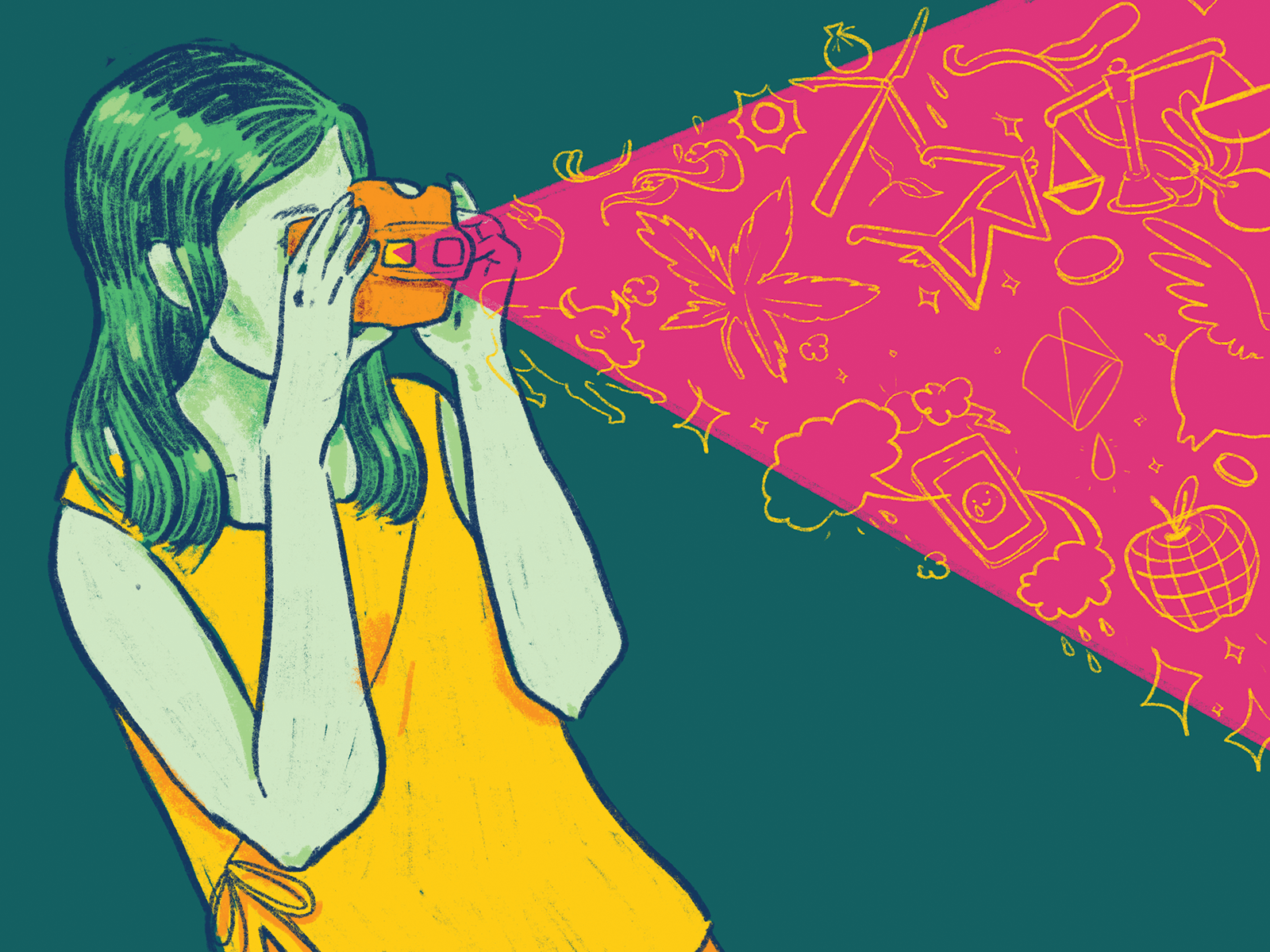 illustration of woman looking through viewfinder