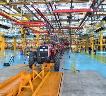 tractor on assembly line in factory