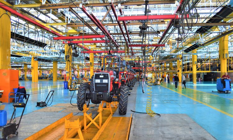 tractor on assembly line in factory