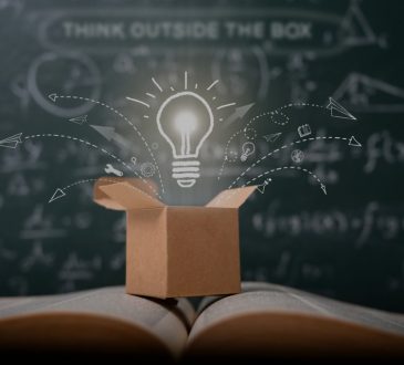 open box on book with lightbulb floating above it