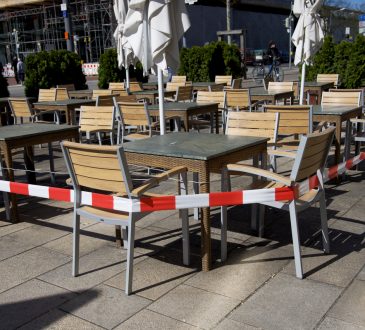 Taped off restaurant patio.