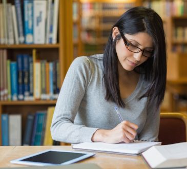 Woman studying in the library