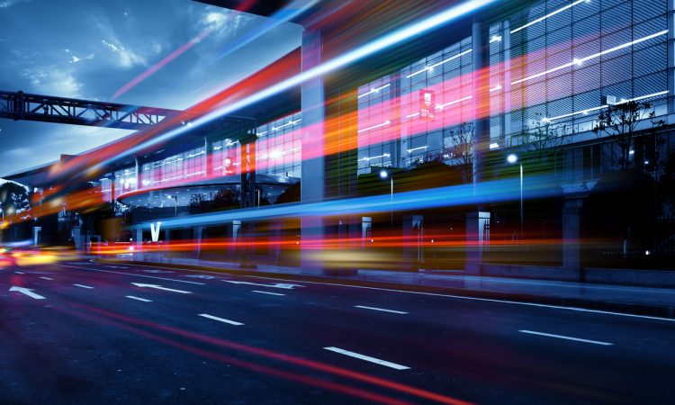 City street with blurred lights effect