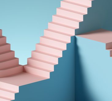 Abstract intersecting staircases in pastel colours