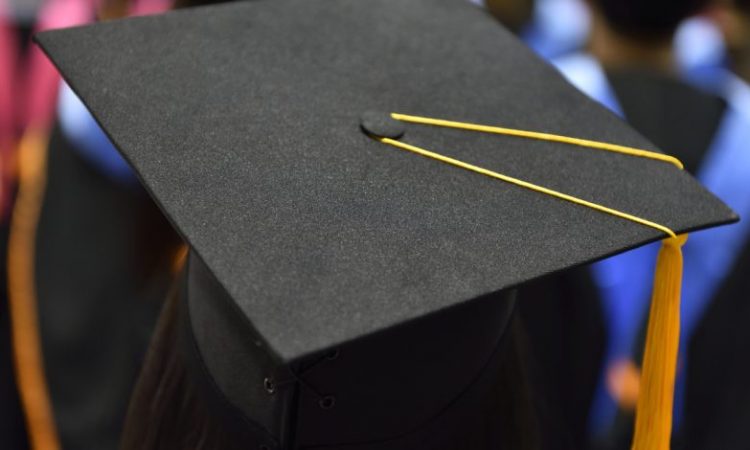 Close up of graduation cap from behind