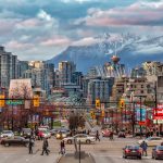 A look into the Vancouver downtown and snow mountain across the strait.