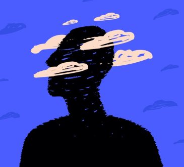 Illustration of silhouetted person with head surrounded by cloud