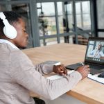 Man on video call in office