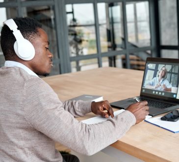 Man on video call in office
