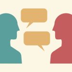 Illustration with silhouettes of two people talking