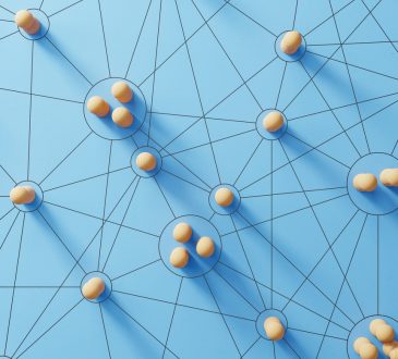 Wooden pegs with strings representing web of connections