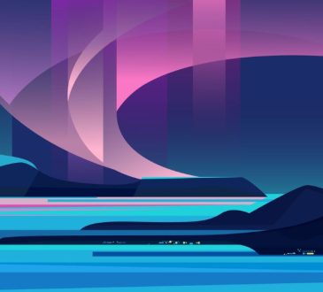 Illustration of Arctic landscape in blues and purples
