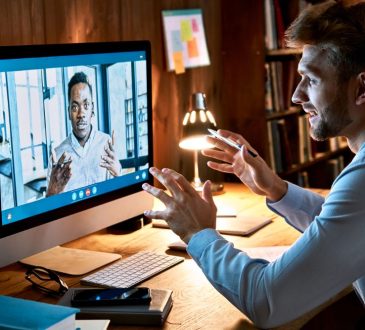 Two men having Zoom video call