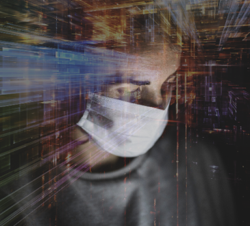 Closeup of person's face wearing mask