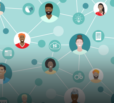 Vector graphic showing web of connected people