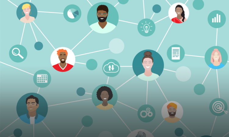 Vector graphic showing web of connected people