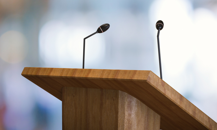 Podium with microphones