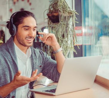 Man on video call at home