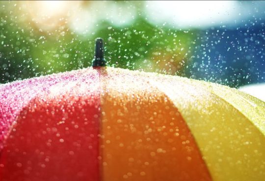 Rainbow-coloured umbrella