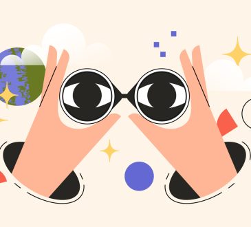 Vector graphic of hands holding binoculars