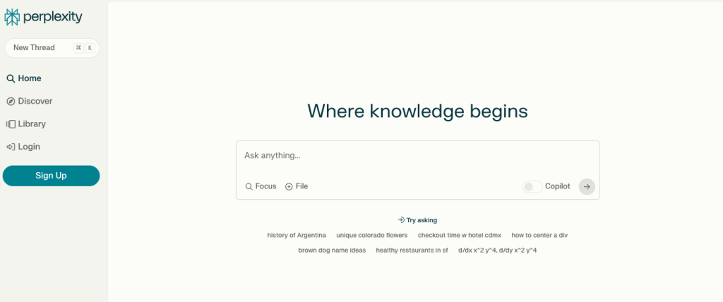 Screenshot of Perplexity website