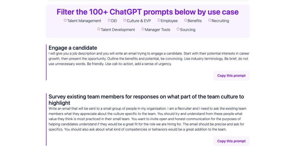 Screenshot from GPT for HR