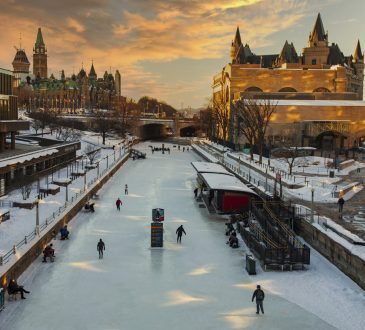 People skating on the Rideau Canal in Ottawa