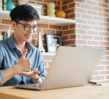 Person on video call using sign language