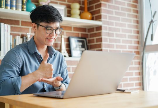 Person on video call using sign language