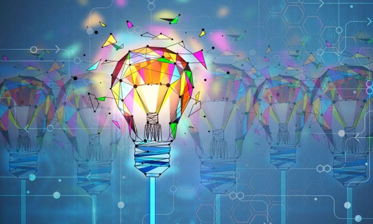 Lightbulb with panels in different colours