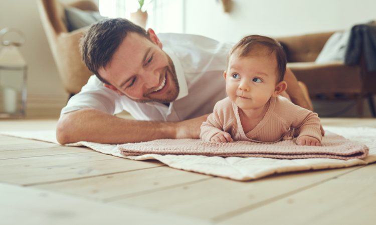 Dad with baby at home