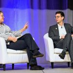 Tony Bonen and Tricia Williams speak on stage during a panel discussion at CERIC's Cannexus conference.