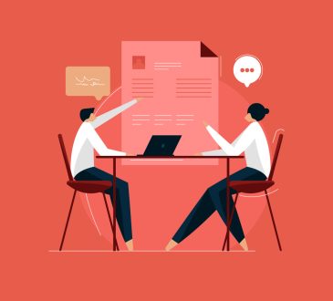 Illustration of two people sitting across from each other during job interview
