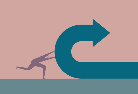 Illustration of man pushing an arrow trying to reverse direction
