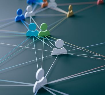 Web of icons of people connected by strings