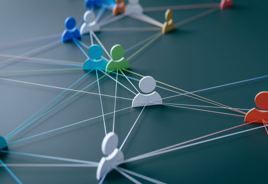 Web of icons of people connected by strings